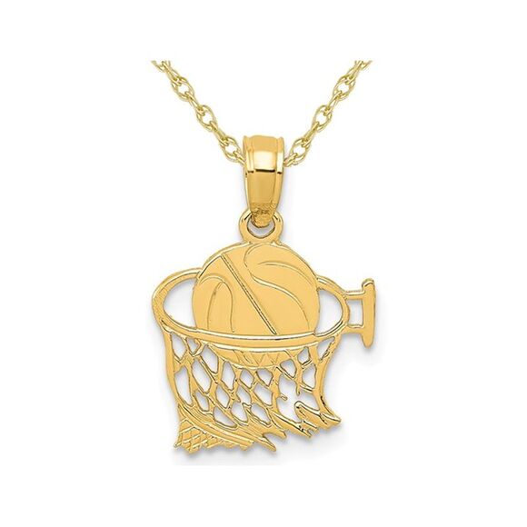 10K Yellow Gold Basketball in Net Pendant Necklace with Chain